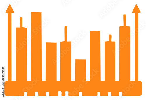 Orange Business Bar Chart With Arrows Show Rising Success in Finance and Economy on a White Background