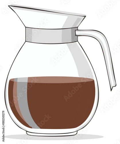 Glass Coffee Carafe Illustration Filled with Brewed Coffee Ready to Serve Beverage in a Clean Clear Pitcher