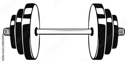 Black and white illustration of a barbell with weight plates