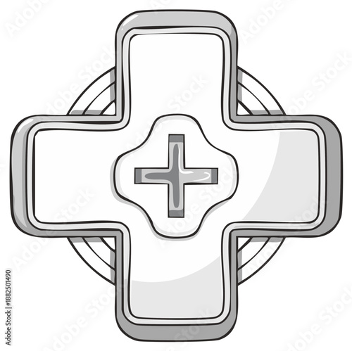 Stylized Gray Plus Symbol Icon Medical Health Aid Graphic Illustration