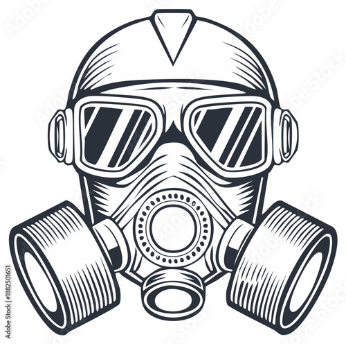 Vintage Gas Mask Illustration, Protective Breathing Apparatus, Safety Equipment