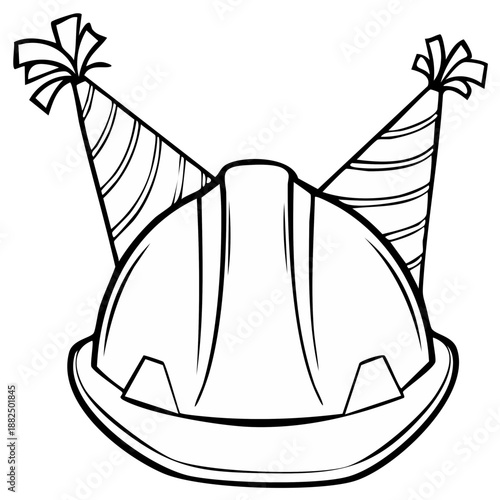 Construction Helmet with Party Hats Cartoon Vector Illustration