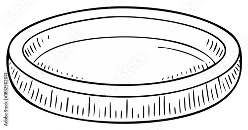 Sketch of Shallow Ceramic Dish. Hand-Drawn Illustration of Circular Tray or Small Plate.