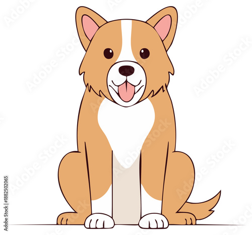 Cute cartoon corgi dog sitting and smiling with tongue out.