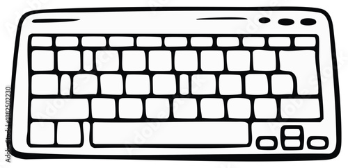 Hand drawn computer keyboard with blank keys in a black and white doodle style