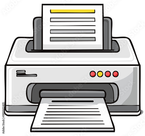 Vector illustration of a desktop office printer printing a paper document