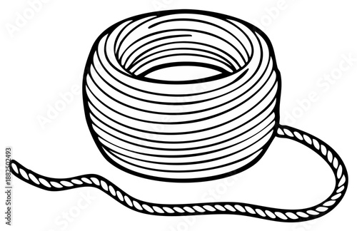 Illustration of a Wound Coil of Cord or Rope with End Trailing on a White Background
