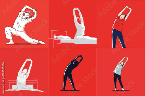 vector illustration of a person stretching after waking up