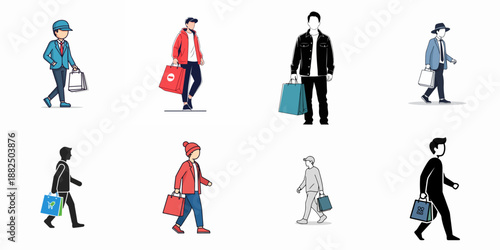 vector illustration set of People carrying shopping bags