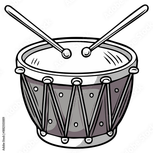 Vector illustration of a cartoon style drum with drumsticks for music rhythm instrument