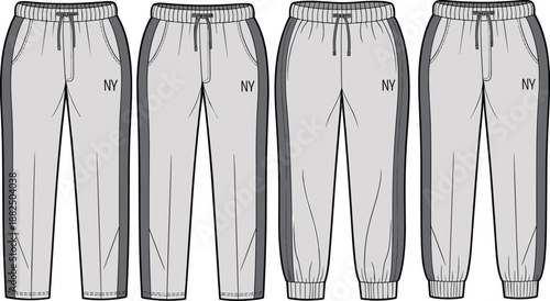 Men’s jogger pants vector illustration, front and back view, sportswear fashion technical sketch, apparel design template, clothing mockup