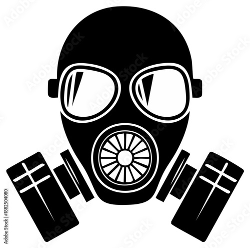 Graphic black silhouette of a gas mask protective gear for safety and hazard