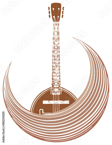 Traditional musical instrument with crescent moon design symbolizing culture and harmony