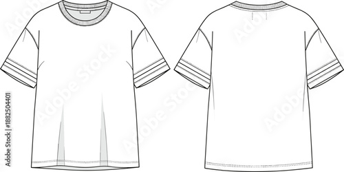 Men’s t shirt vector illustration, front and back view, technical fashion sketch, apparel design template, clothing mockup line art