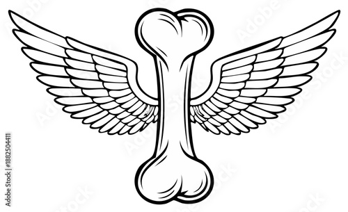 Flying Bone Icon with Wings,  Heraldic Crest Element Illustration