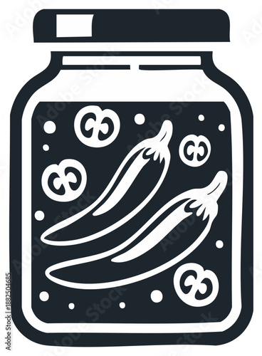 Stylized jar of pickled chili peppers and tomatoes illustration for culinary projects and recipes