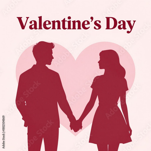 A romantic silhouette of a couple holding hands with a heart for valentines day