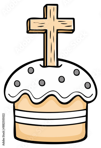 A traditional Easter cake with a wooden cross on top, highlighting faith and celebration.