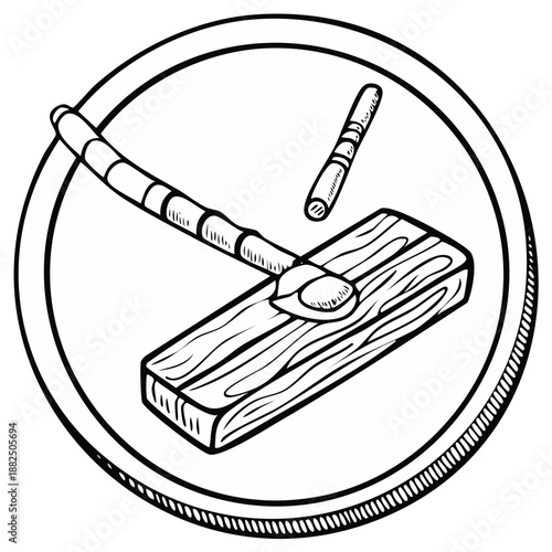 Hand drawn vector icon of a crack pipe and drug paraphernalia emblem