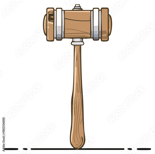 Cartoon illustration of a wooden gavel for law justice and judgement.