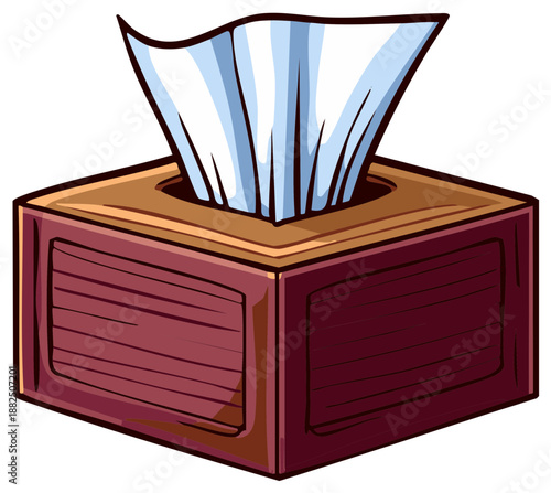 Box of tissues with tissues sticking out cartoon icon illustration