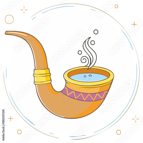 Cartoon Pipe with Water and Smoke for Relaxation or Traditional Ritual