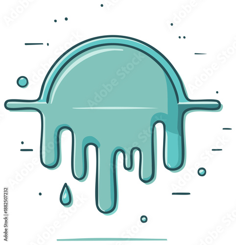 Abstract Liquid Form Illustration, Flowing Teal Paint Splatter with Drips and Puddles