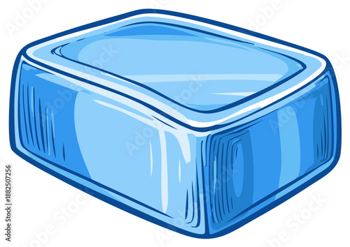 Abstract blue translucent soap bar illustration with clean lines and smooth texture