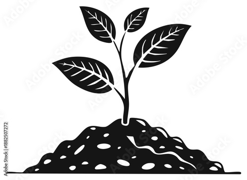 Stylized young plant seedling sprouting from a mound of soil representing growth life and new beginnings