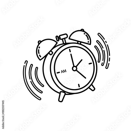Ringing Alarm Clock Vector Icon. Outline Line Art Illustration of Time, Morning Wake Up, Deadline, and Urgency Symbol.