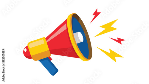 A hand gripping a megaphone against a plain white background, symbolizing communication and amplification of voice..eps