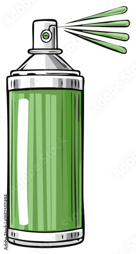 Cartoon Green Spray Can with Mist Isolated Illustration