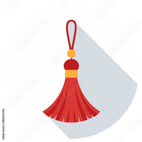 Traditional red Chinese lucky tassel icon with a long shadow for lunar new year celebration