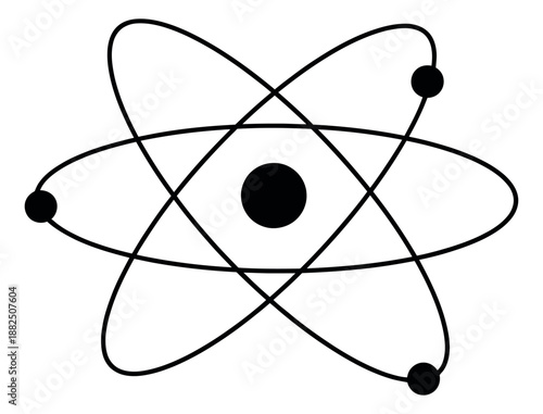 Line art illustration of an atom symbol depicting a basic scientific concept for education