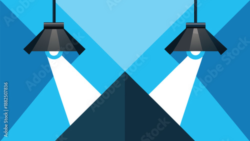 Two bright spotlights are positioned on a blue background, highlighting the contrast and adding depth to the scene..eps