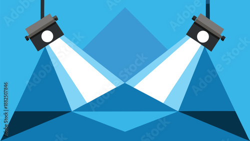 Two spotlight lights illuminate a blue background, creating a dramatic and vibrant visual effect..eps