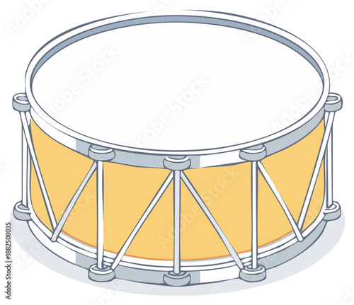 Hand Drawn Drum Illustration of Percussion Instrument, Musical Rhythm Maker on White Background, Isolated