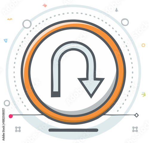 Creative U-turn arrow icon illustration representing change of direction, return, or strategy reversal.