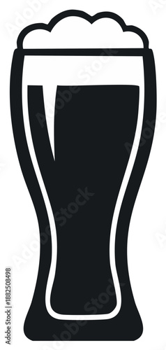 Stylized Illustration of a Dark Beer in a Tall Glass with Frothy Head