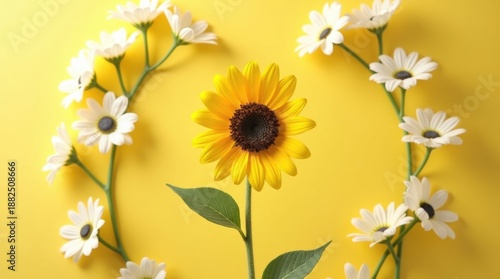 Sunflower surrounded by daisies