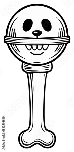 Halloween Candy Lollipop with Skull Face and Bone Stick Illustration Isolated