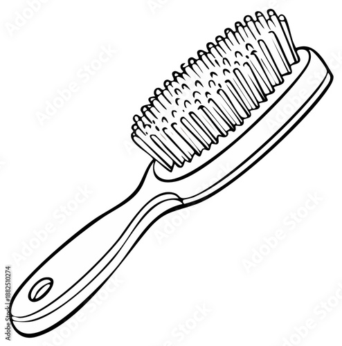 Black and white line drawing of a hairbrush with rounded bristles and a handle