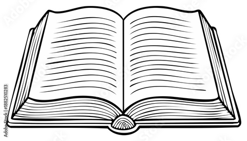 Open book with blank lined pages simple line art illustration education concept