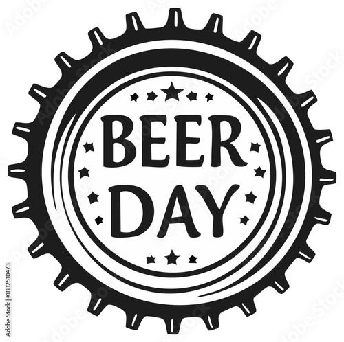 Beer Day Celebration Emblem with Stars and Festive Typography Inside a Bottle Cap Graphic