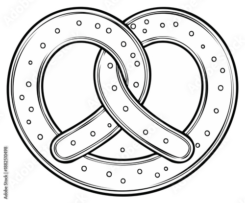 Pretzel drawing, traditional German baked bread, sketch for logo, menu, or coloring books, outline version