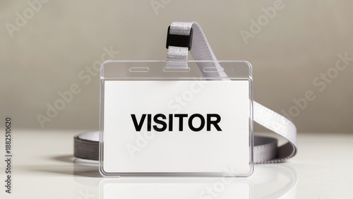 Visitor ID Badge with Lanyard Isolated on Neutral Background Office Security