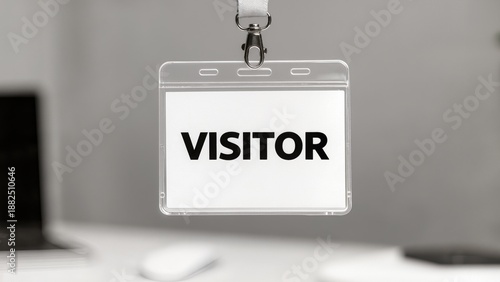 Visitor Badge ID Card Hanging on Lanyard in Office Reception Area