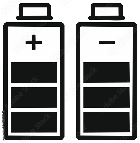 Two simplistic battery icons one full charge and one depleted showing power status