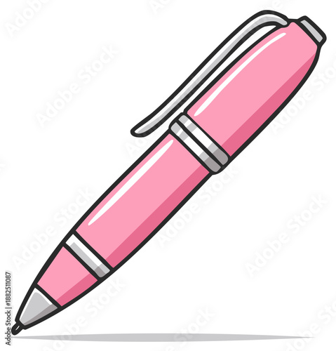 Pink Ballpoint Pen Writing Tool Design Illustration with Black Stroke and Light Gray Details for Sketching and Writing