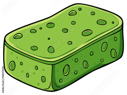 Cartoon Green Sponge for Cleaning and Scrubbing in Vector Illustration Format